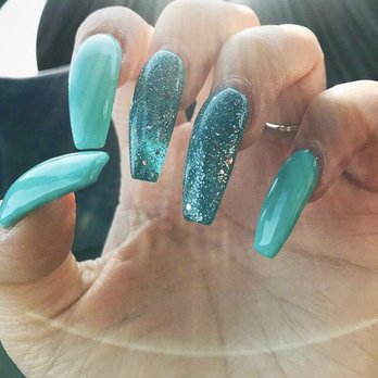 Jennie's Nails - Aqua blue and blue glitter coffin shape - Nail Salons Near Me - San Bruno, California Jennie's Nails - Aqua blue and blue glitter coffin shape - Nail Salons Near Me - San Bruno, California