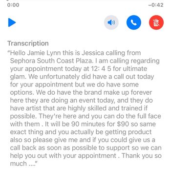 SEPHORA - The voicemail to prove a point - Cosmetics & Beauty Supply Near Me - Costa Mesa, California