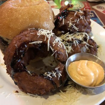 Dad's Kitchen - Cowboy burger with non edible onion rings - New American Near Me - Fair Oaks, California