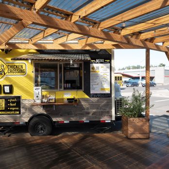 Chicken Crossing - a food truck parked under a pergol roof - Vegan Near Me - Eugene, Oregon