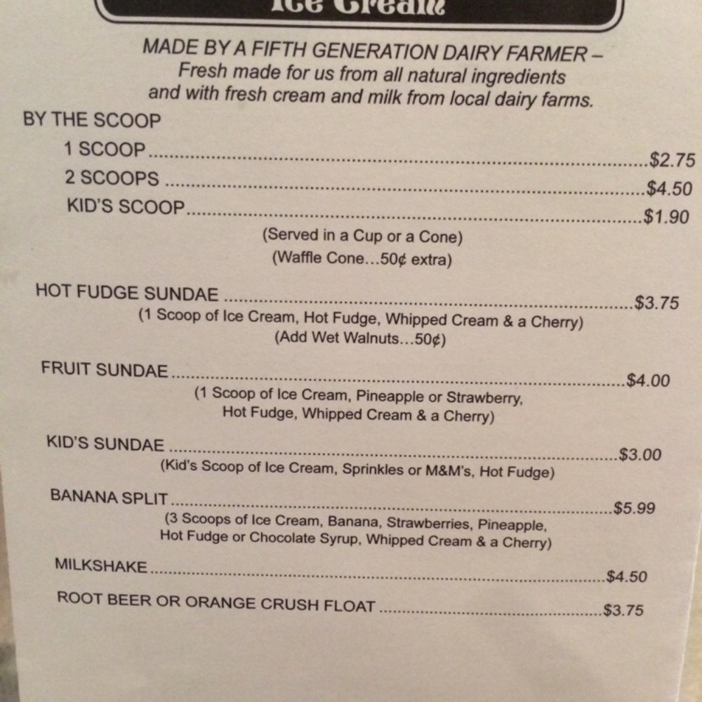 TJ's Deli & Grill - Ice cream menu.  A few months ago they featured Baklava ice cream, today it was Peach.  Made locally and so yummy!  Save room! - Delis Near Me - Winston Salem, North Carolina