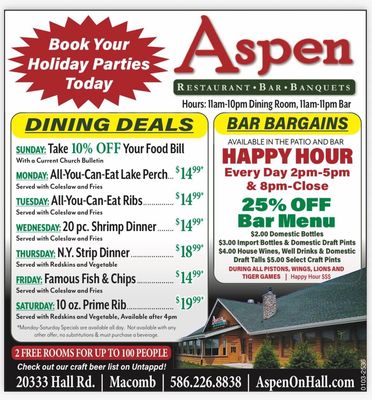 Aspen Restaurant ~ Bar ~ Banquets ~ Catering by null