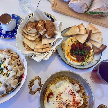 Baklava Cafe - Omelette with soujouk, soujouk sandwich, mango, and hummus - Desserts Near Me - Morristown, New Jersey