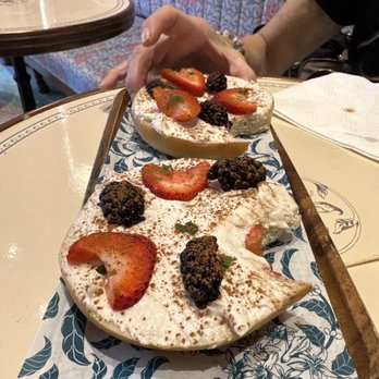 Felix Roasting - Bagel with whipped cream cheese and 2 Hickory smoked s'more Lattes - Coffee & Tea Near Me - New York, New York
