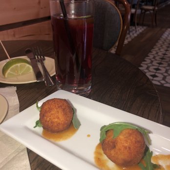 FolkArt - Grit fritters and jalapeño peach jam. Yummy - American Near Me - Decatur, Georgia