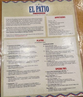 Menu photo 1 El Patio De Albuquerque Albuquerque, NM Menu photo 1 El Patio De Albuquerque Albuquerque, NM