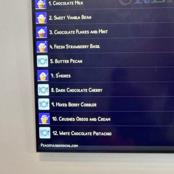 Peaceful Side Creamery - a menu on the wall - Ice Cream & Frozen Yogurt Near Me - Townsend, Tennessee