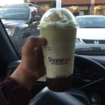 Sharetea - Matcha red bean ice blended. Comes with sweet red beans at the bottom scoop of vanilla ice cream on top! - Coffee & Tea Near Me - Cerritos, California