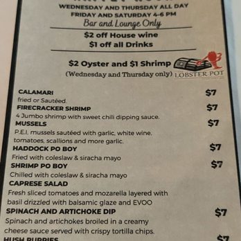 The Lobster Pot - Happy hour menu - Seafood Near Me - Willoughby Hills, Ohio The Lobster Pot - Happy hour menu - Seafood Near Me - Willoughby Hills, Ohio