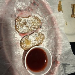 Fried Nutter Butter with raspberry sauce. Yes!!!! Fried Nutter Butter with raspberry sauce. Yes!!!!