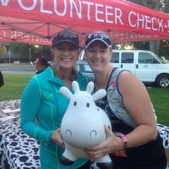 Urban Cow Half Marathon - Tiffany, Michelle and Howdy...enjoying the pre-race festivities! - Races & Competitions Near Me