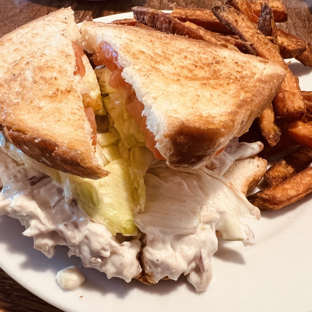 Bubba's Bistro - Pecan Chicken Salad Sandwich with Sweet Potato Fries ($13.45). - Breakfast & Brunch Near Me - Richmond Hill, Georgia Bubba's Bistro - Pecan Chicken Salad Sandwich with Sweet Potato Fries ($13.45). - Breakfast & Brunch Near Me - Richmond Hill, Georgia