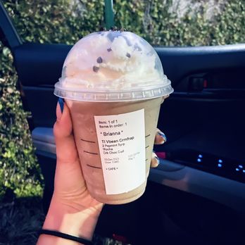 Starbucks - vanilla bean peppermint mocha with whip cream and dark chocolate curls - Coffee & Tea Near Me - Glendale, California Starbucks - vanilla bean peppermint mocha with whip cream and dark chocolate curls - Coffee & Tea Near Me - Glendale, California
