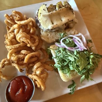 Backwoods Crossing - Caramelized apple chicken sandwich with warm Brie and curly fries. - Southern Near Me - Tallahassee, Florida Backwoods Crossing - Caramelized apple chicken sandwich with warm Brie and curly fries. - Southern Near Me - Tallahassee, Florida
