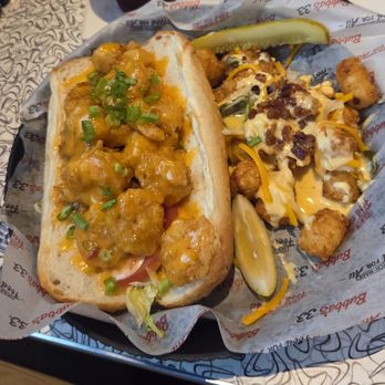 Bubba's 33 - Poor boy sandwich with loaded tator tots. My husband could not eat it all! It was good the next day too. - American Near Me - Elkhart, Indiana