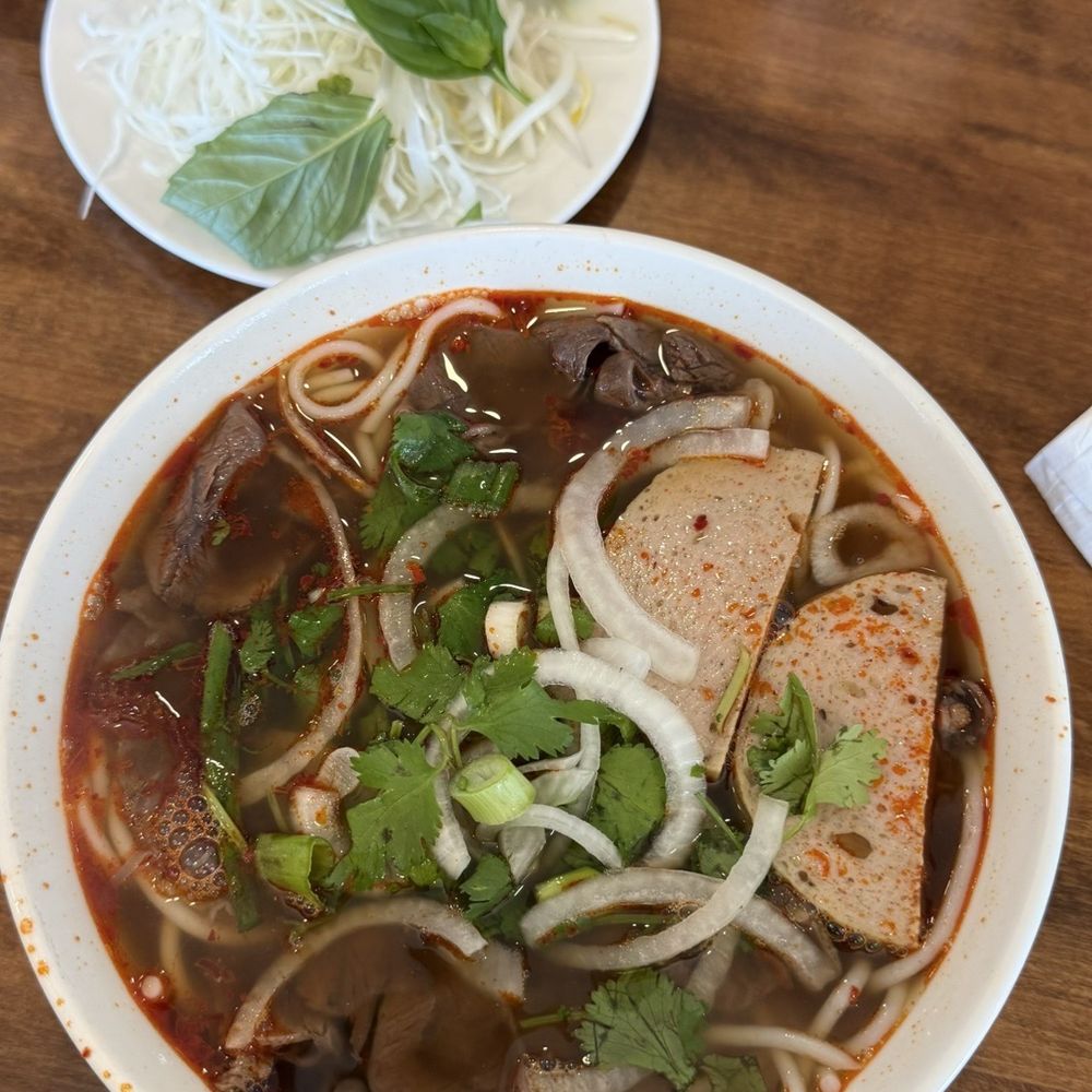 Spicy Beef Broth Pho with sausage and steak Spicy Beef Broth Pho with sausage and steak