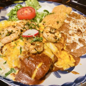 Dona Leti's - Shrimp enchiladas with rice & beans - Cocktail Bars Near Me - Houston, Texas