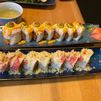 Bluefin Sushi & Bar - Top: Amazing Grace Bottom: Firecracker **note I forgot to take a picture before I took a piece from each roll** - Sushi Bars Near Me - Wylie, Texas Bluefin Sushi & Bar - Top: Amazing Grace Bottom: Firecracker **note I forgot to take a picture before I took a piece from each roll** - Sushi Bars Near Me - Wylie, Texas