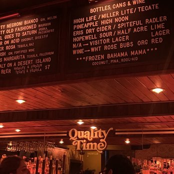 Quality Time - FUN FACT: the Quality Time sign on the Mirror was actually painted on - Cocktail Bars Near Me - Chicago, Illinois