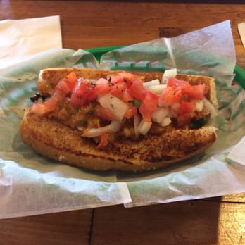 Dat Dog - Crawfish Etouffe Dog: Crawfish dog topped with crawfish etouffee, onions, tomato & creole mustard. Boom! - Hot Dogs Near Me - New Orleans, Louisiana Dat Dog - Crawfish Etouffe Dog: Crawfish dog topped with crawfish etouffee, onions, tomato & creole mustard. Boom! - Hot Dogs Near Me - New Orleans, Louisiana