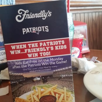 Friendly's - Free Kids Meals! Thanks Patriots! - Ice Cream & Frozen Yogurt Near Me - Plainville, Connecticut Friendly's - Free Kids Meals! Thanks Patriots! - Ice Cream & Frozen Yogurt Near Me - Plainville, Connecticut