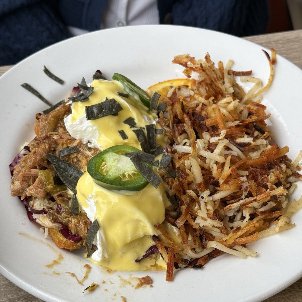 Shorehouse Kitchen - Pork Carnitas Benedict - Coffee & Tea Near Me - La Jolla, California Shorehouse Kitchen - Pork Carnitas Benedict - Coffee & Tea Near Me - La Jolla, California