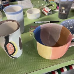 Taking Over the Block - Just-painted wares. You leave them there while she fires them, and pick them up the week after when they're done.