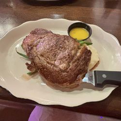 The Grocery Kitchen & Taproom - Thursday Night Ribeye steak (med rare), fresh green beans and creamy mashed potatoes