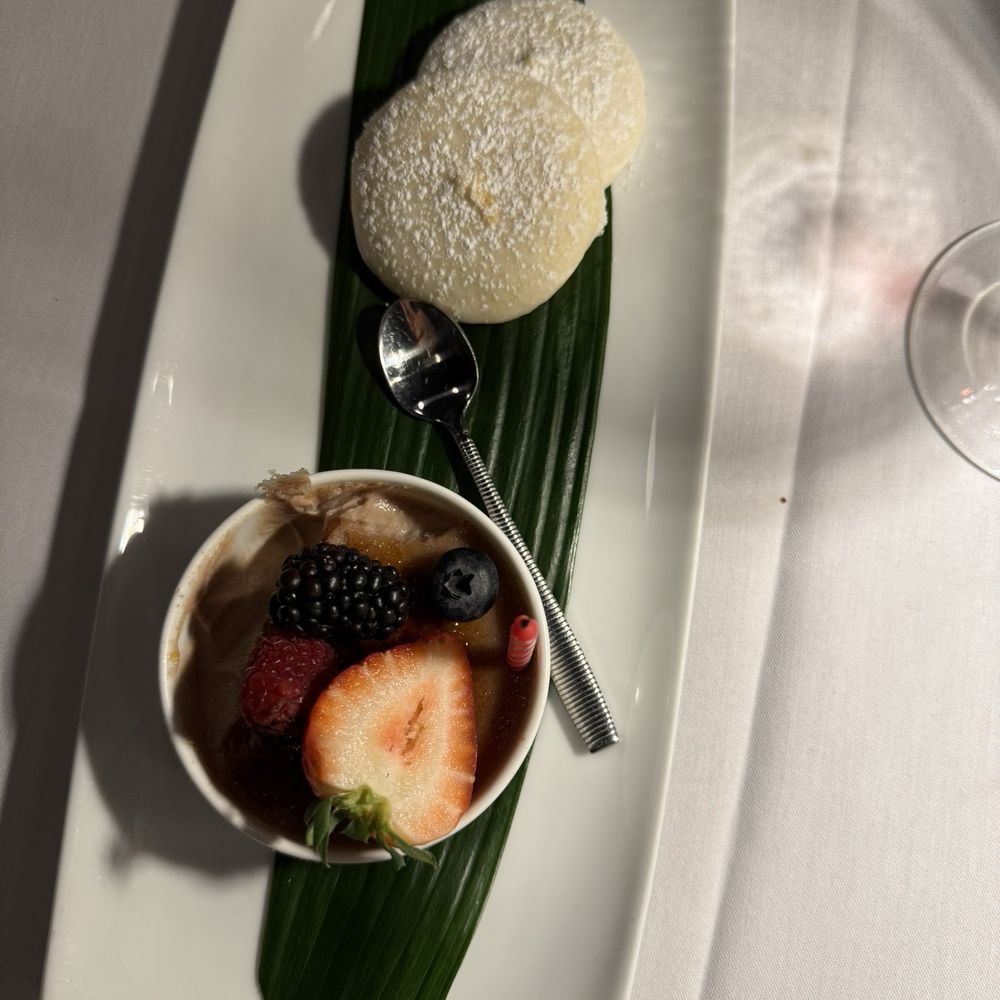 Marco's Kitchen - Birthday dessert, white chocolate raspberry brûlée and lemon ricotta cookies - French Near Me - La Grange, Illinois