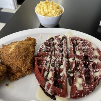 Keith’s Chicken N Waffles - Red Velvet Signature Waffle and Chicken Leg - Southern Near Me - Daly City, California