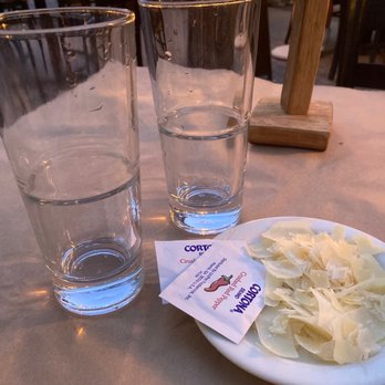 Toscana - empty water glasses and extra cheese - Pizza Near Me - Solvang, California