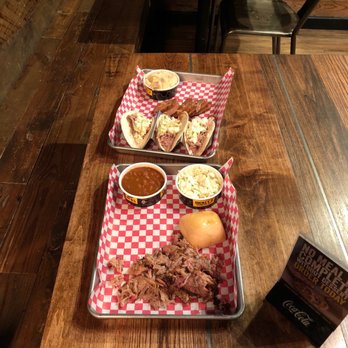 Dickey's Barbecue Pit - Our meals. Plus pork and jalapeño beans and cabbage slaw.. mini tacos with jalapeños Kabasa and mashed potatoes - Barbeque Near Me - Kalispell, Montana