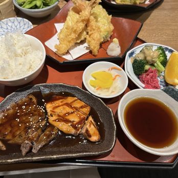 Tenjin - Dinner combo B Teriyaki Salmon and Steak - Sushi Bars Near Me - Lincolnwood, Illinois Tenjin - Dinner combo B Teriyaki Salmon and Steak - Sushi Bars Near Me - Lincolnwood, Illinois