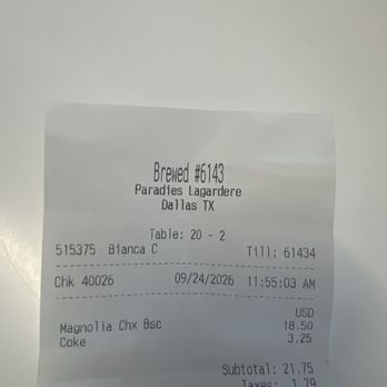Brewed #143 - Receipt - American Near Me - DFW Airport, Texas