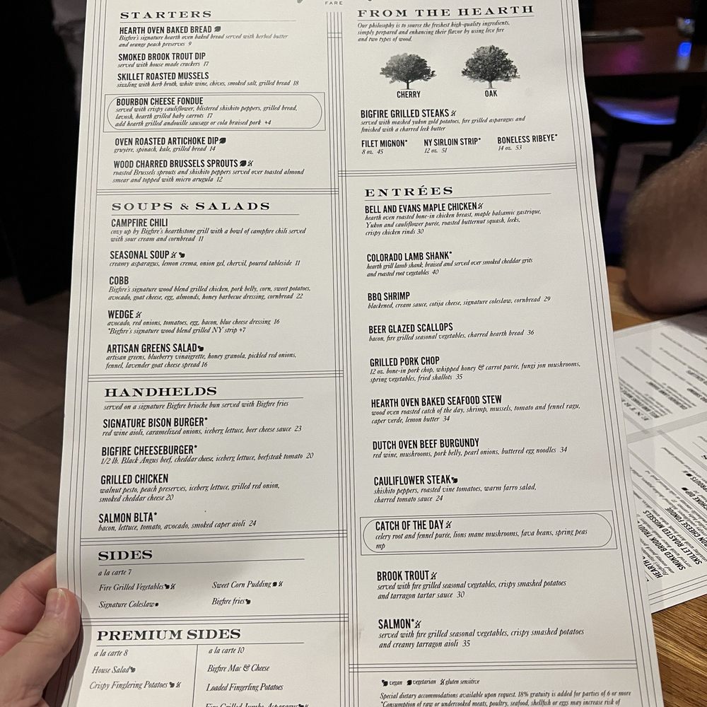Bigfire - Menu for dinner - American Near Me - Orlando, Florida Bigfire - Menu for dinner - American Near Me - Orlando, Florida