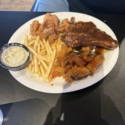 Smothered pork chops shrimp catfish nuggets