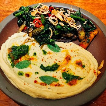 Cindy's Rooftop - Charred Broccoli Rabe w/ Hummus - New American Near Me - Chicago, Illinois Cindy's Rooftop - Charred Broccoli Rabe w/ Hummus - New American Near Me - Chicago, Illinois