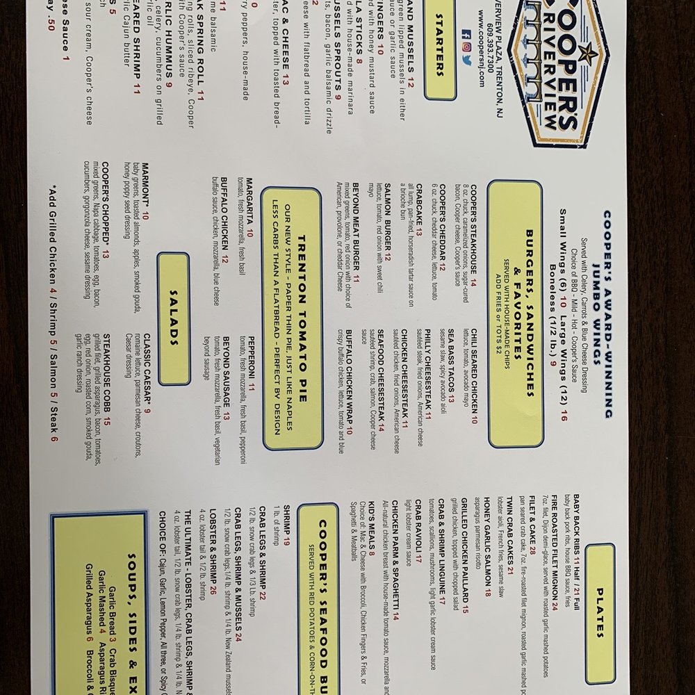 Cooper's Riverview - The menu. Small but good. - Bars Near Me - Trenton, New Jersey