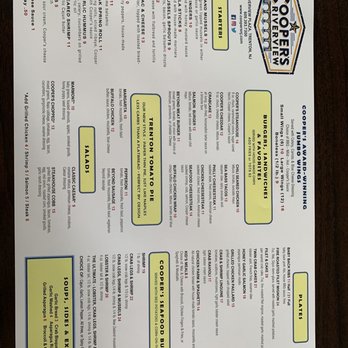 Cooper's Riverview - The menu. Small but good. - Bars Near Me - Trenton, New Jersey