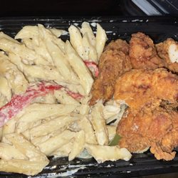 Chicken bites and jerk pasta