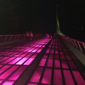 Sundial Bridge - Sundial Bridge at night during Breast Cancer Awareness - Landmarks & Historical Buildings Near Me - Redding, California