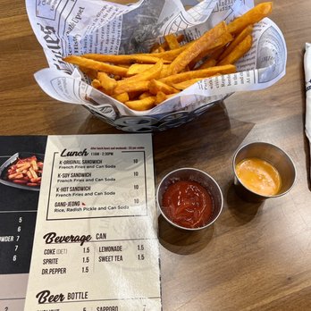 K*Chick Korean Fried Chicken - Sweet potato fries with ketchup & spicy mayo. August 2022. - Chicken Wings Near Me - Edmond, Oklahoma K*Chick Korean Fried Chicken - Sweet potato fries with ketchup & spicy mayo. August 2022. - Chicken Wings Near Me - Edmond, Oklahoma