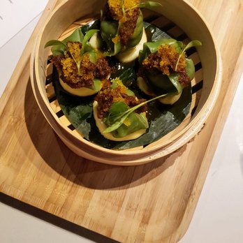 Hiraya Cafe  - Foie gras and shrimp dumplings topped with crab fat and XO sauce, tobiko, and cilantro - Filipino Near Me - Washington, DC, District of Columbia
