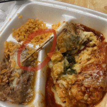 Lunas Bar and Grill - Circled in red is a wooden stick (not a toothpick) i found in my enchilada. - Mexican Near Me - San Gabriel, California