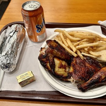 Chirping Chicken - 1/2 Chicken with fries, Corn on the Cob, and a Canned Soda. $22. Nothing special; taste like chicken at a home bar-be-cue - American Near Me - New York, New York Chirping Chicken - 1/2 Chicken with fries, Corn on the Cob, and a Canned Soda. $22. Nothing special; taste like chicken at a home bar-be-cue - American Near Me - New York, New York