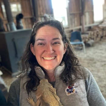 Oasis Animal Adventures - My wife with a bearded lizard - Petting Zoos Near Me - Eucha, Oklahoma