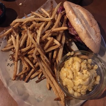 Fightingtown Tavern - Plain hot dog with bacon mac & cheese with fries. Full of flavor and 100% beef dog. - Burgers Near Me - Blue Ridge, Georgia