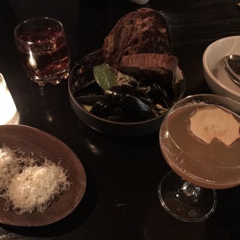 The Loyalist - Mussels with Escargot Butter and Cream & Biscuit, Shallot Purée, Aged Cheddar - New American Near Me - Chicago, Illinois The Loyalist - Mussels with Escargot Butter and Cream & Biscuit, Shallot Purée, Aged Cheddar - New American Near Me - Chicago, Illinois