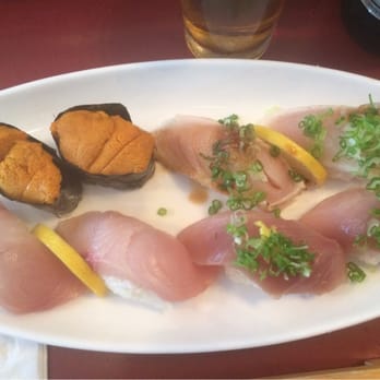 Sushi Zone - Uni, yellowtail, seared albacore, and albacore nigiri - Sushi Bars Near Me - San Francisco, California Sushi Zone - Uni, yellowtail, seared albacore, and albacore nigiri - Sushi Bars Near Me - San Francisco, California
