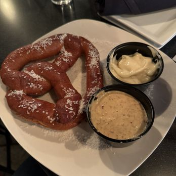 Olive or Twist - Soft pretzel with cold cheese dip and mustard - New American Near Me - Pittsburgh, Pennsylvania